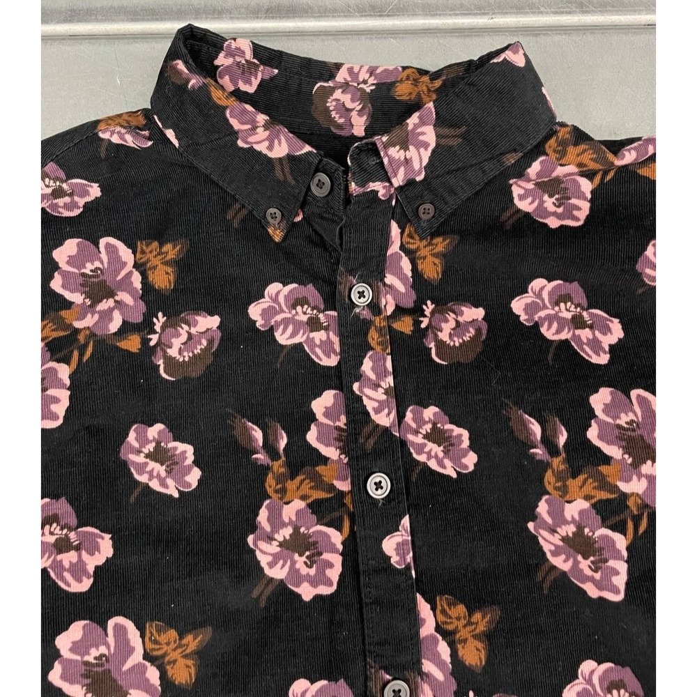 Express Corduroy Button Down Shirt Mens XL Black Floral Long Sleeve Stretch - Picture 5 of 10